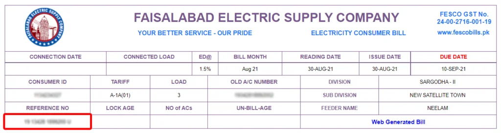 fesco online bill14-digit reference number